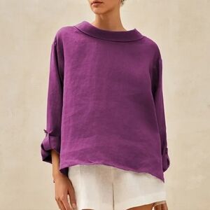 LINTICO lunen draped neck top blouse purple small